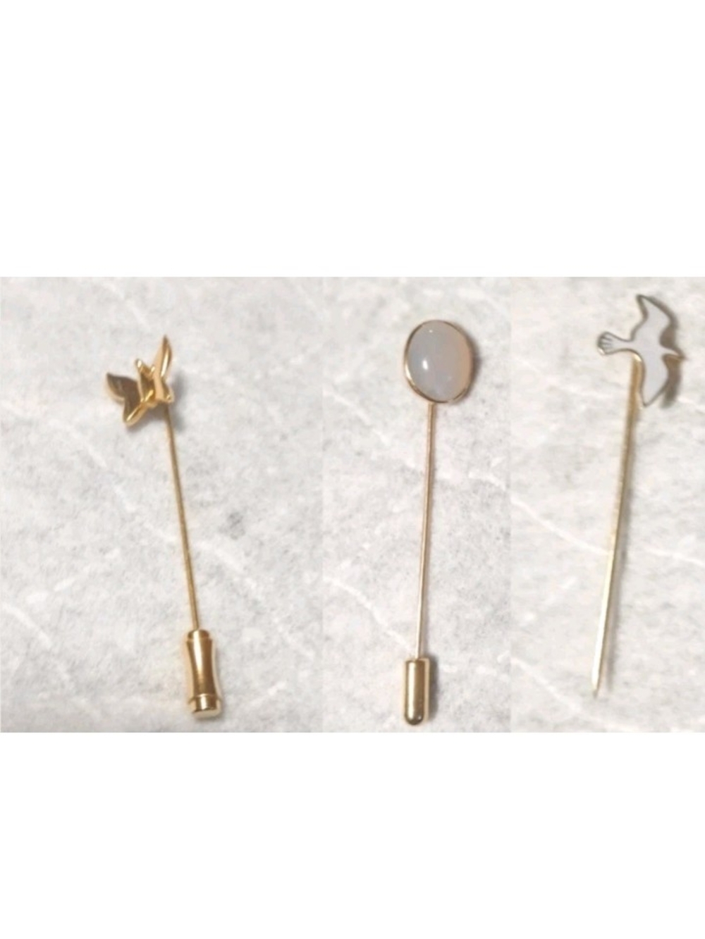 VTG Estate Stick Pin Lot 3pc Gold Butterfly Moonstone Enamel